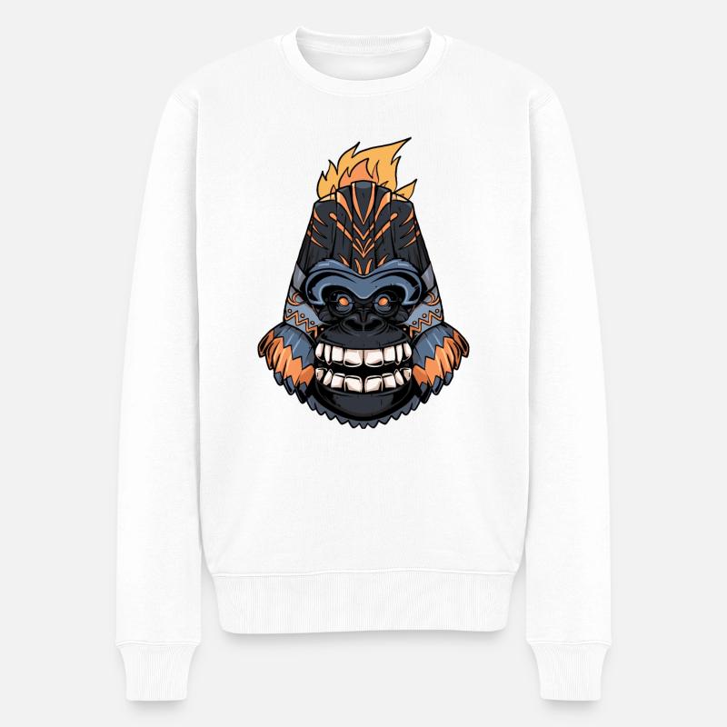 Tiki-Gorilla - Männer Premium Bio Pullover - Weiß