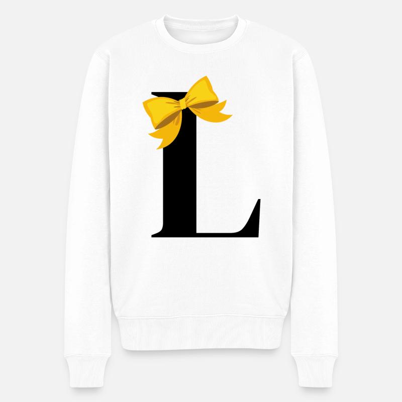Buchstabe L gelbe Schleife - Männer Premium Bio Pullover - Weiß