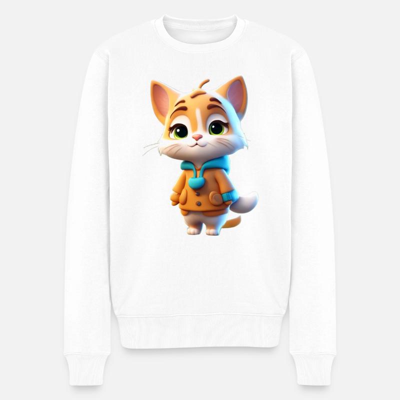 Süße Herbstkatze - Männer Premium Bio Pullover - Weiß