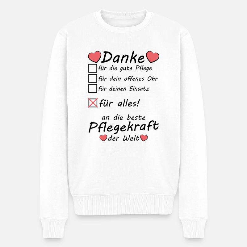 Danke sagen an beste Pflegekraft Abschiedsgeschenk - Männer Premium Bio Pullover - Weiß