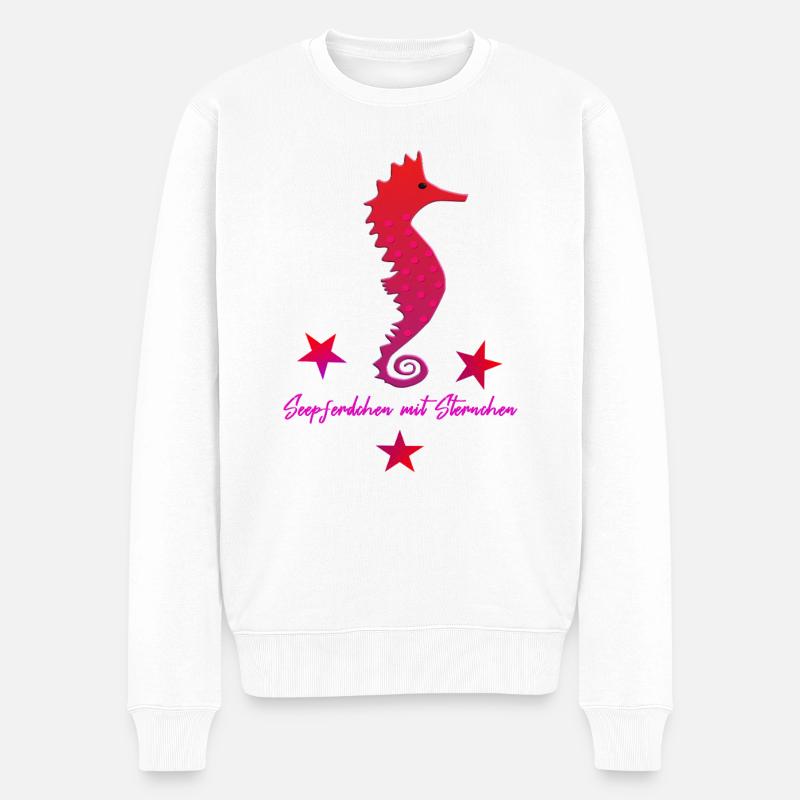 Hippocampe rouge avec rose étoilé - Pull Premium bio Homme - blanc
