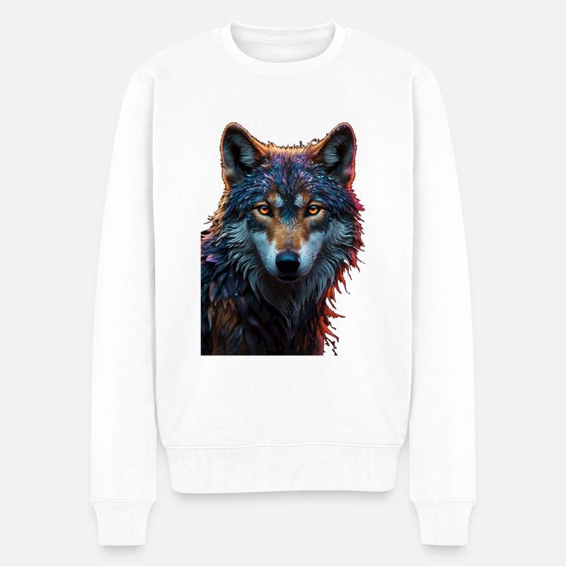 Wolf - Männer Premium Bio Pullover - Weiß