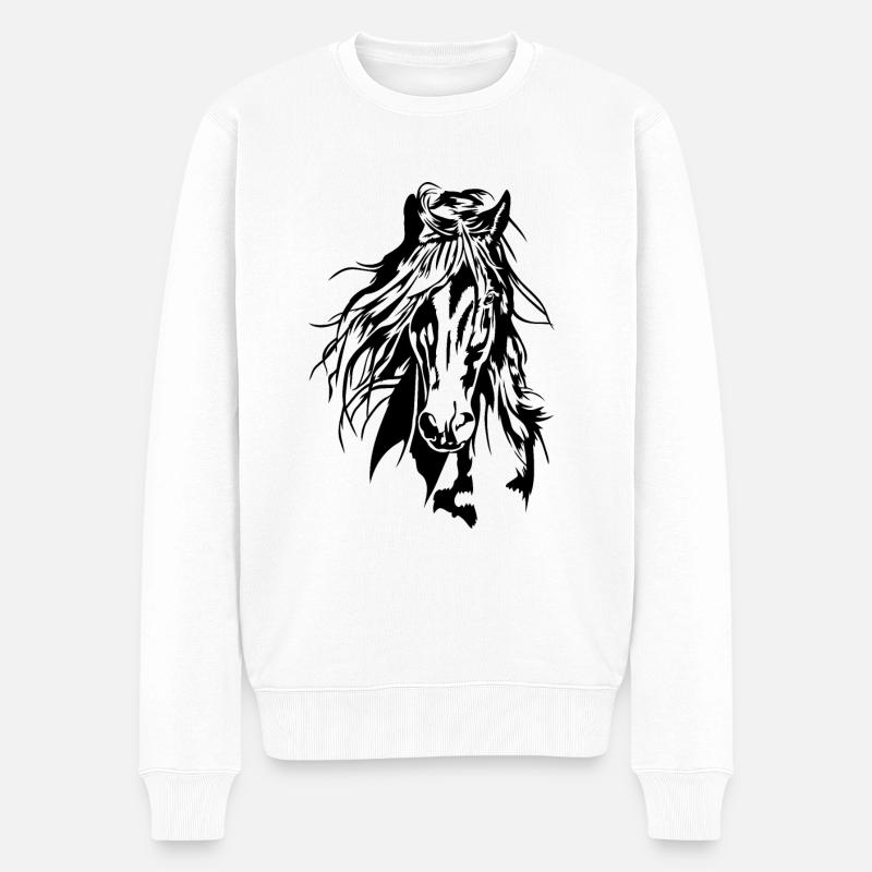 PFERD Portrait Pferde Reiter Wilsigns - Männer Premium Bio Pullover - Weiß