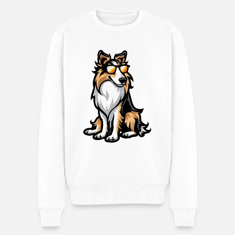 Chien border collie - Pull Premium bio Homme - blanc