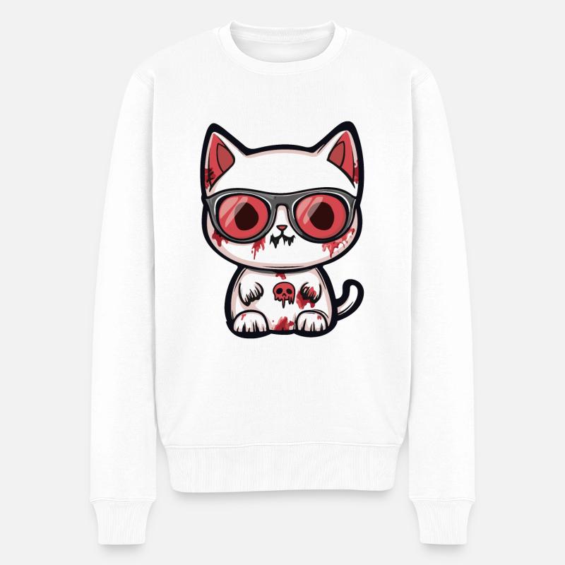 Katze Halloween Cool - Männer Premium Bio Pullover - Weiß
