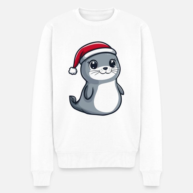 Robbe Tier Weihnachten Niedlich - Männer Premium Bio Pullover - Weiß