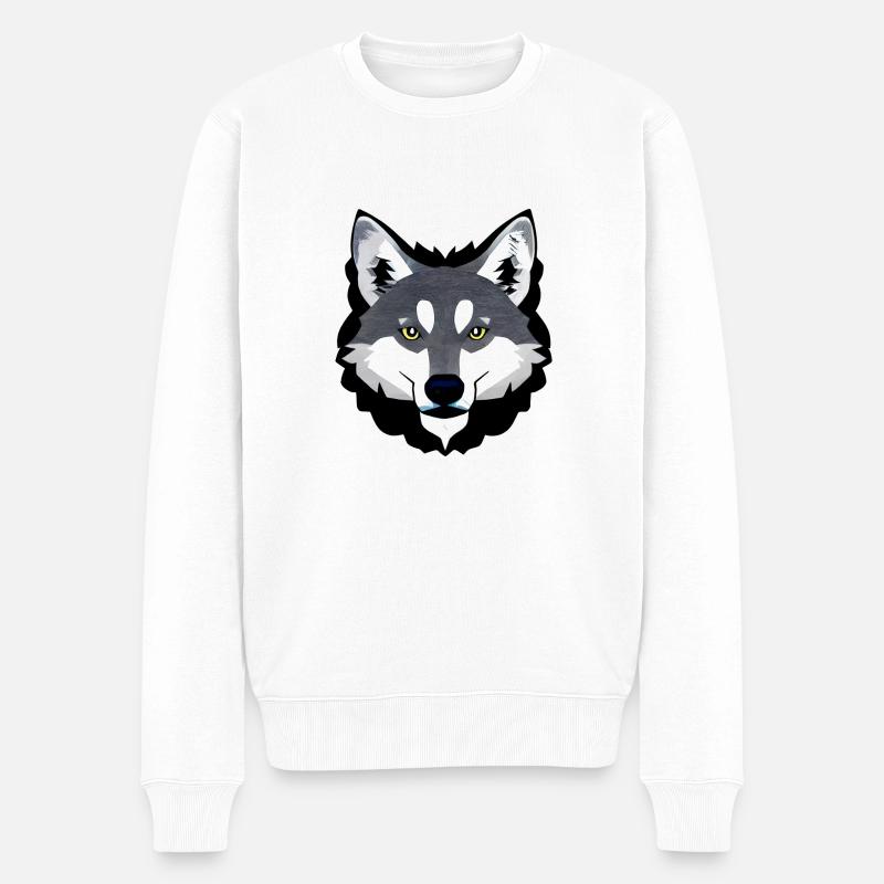 Wolf - Männer Premium Bio Pullover - Weiß