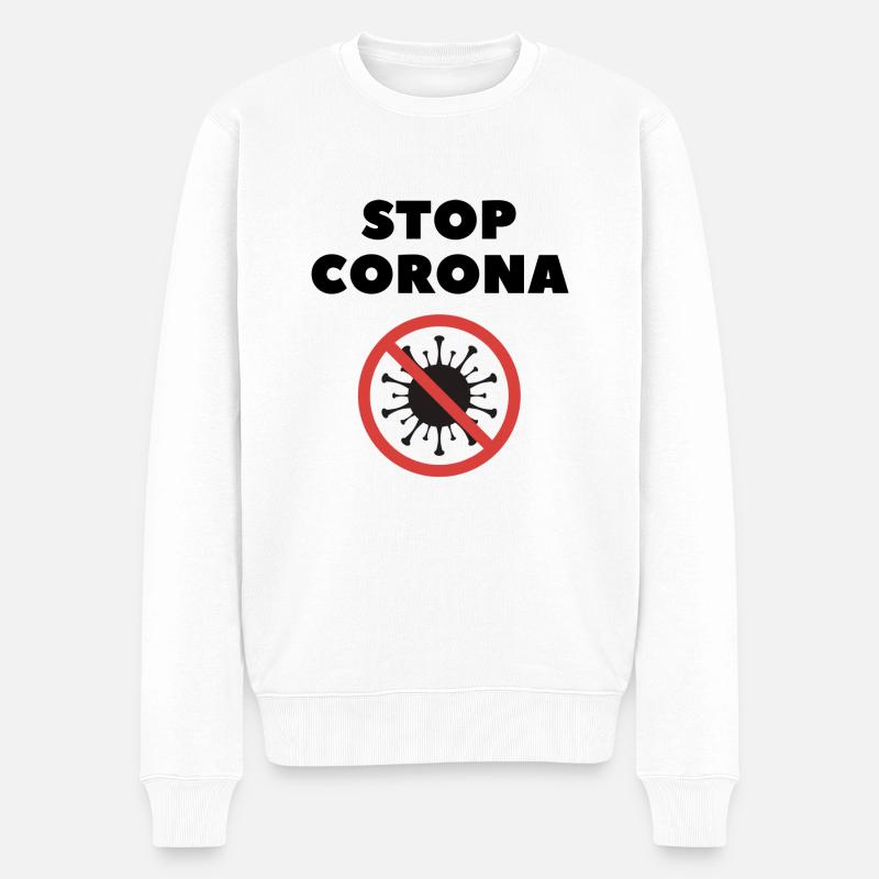 STOP CORONA - Pull Premium bio Homme - blanc