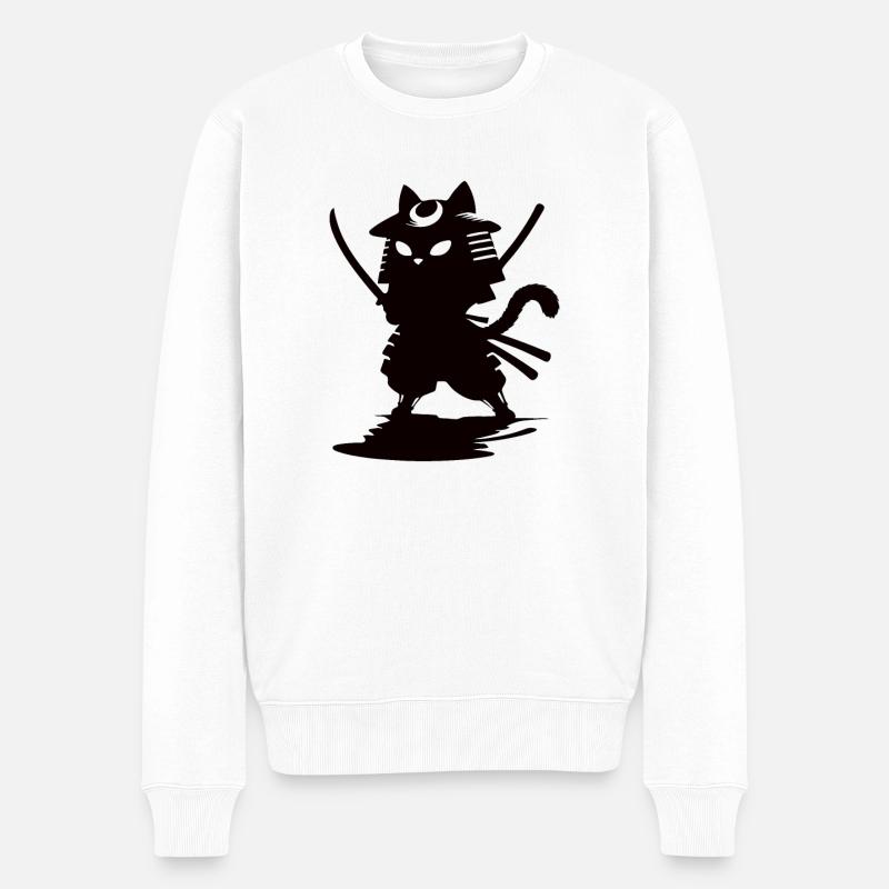 Drôle de chat samouraï - Pull Premium bio Homme - blanc