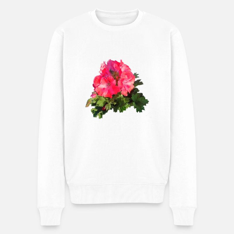 Rosa rote GERANIE - Männer Premium Bio Pullover - Weiß