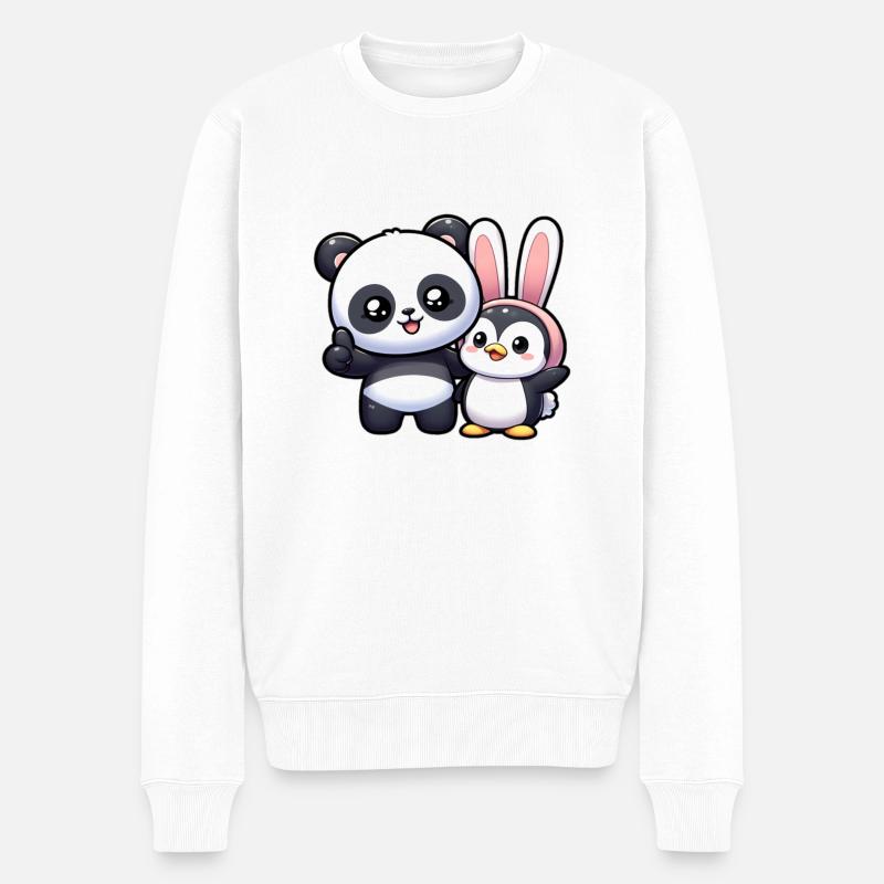 Panda und Pinguin - Männer Premium Bio Pullover - Weiß