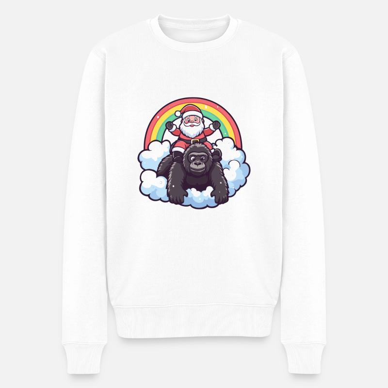Gorilla Weihnachtsmann Regenbogen - Männer Premium Bio Pullover - Weiß