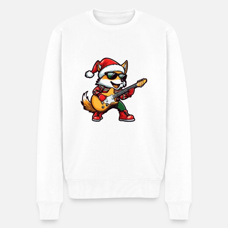 Fuchs Weihnachten Rocker Gitarre - Männer Premium Bio Pullover - Weiß