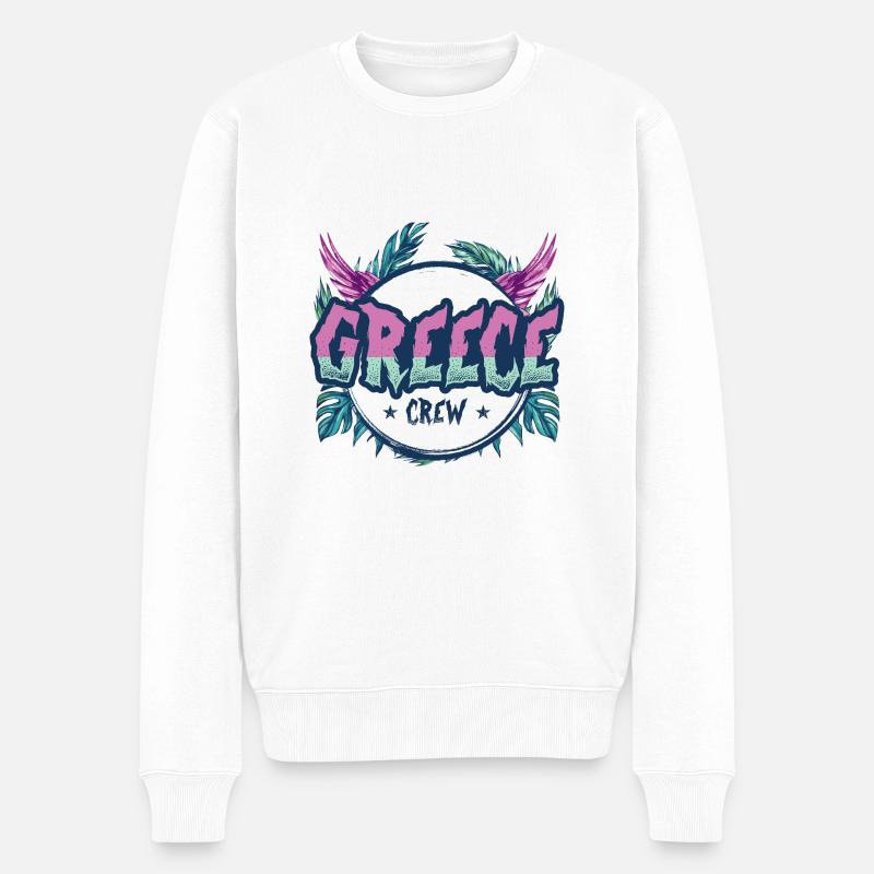 Greece Crew Bunt - Männer Premium Bio Pullover - Weiß