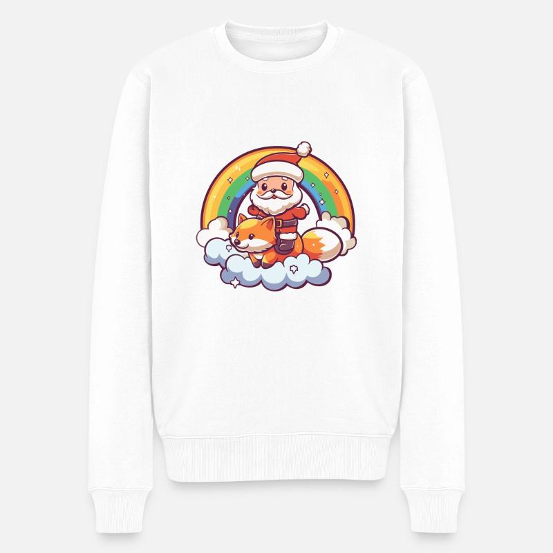 Renard Père Noël Arc-en-ciel - Pull Premium bio Homme - blanc
