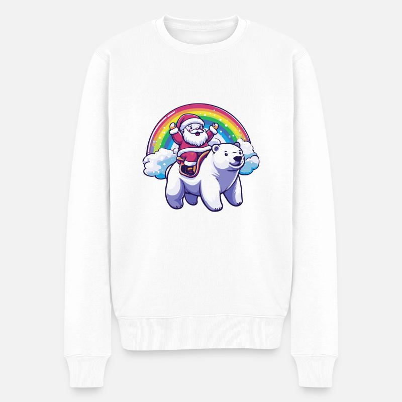 Eisbär Weihnachtsmann Regenbogen - Männer Premium Bio Pullover - Weiß