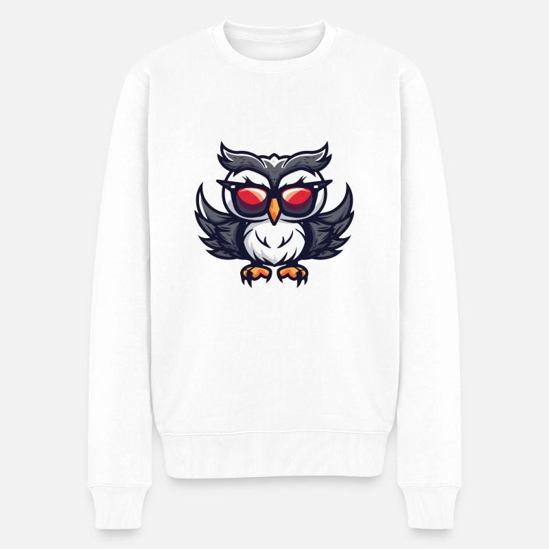 Eule Tier - Männer Premium Bio Pullover - Weiß