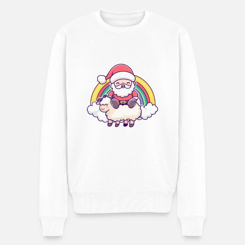 Schaf Weihnachtsmann Regenbogen - Männer Premium Bio Pullover - Weiß