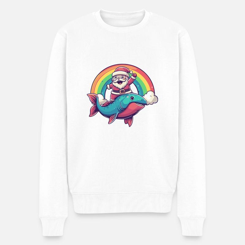 Piranha Poisson Père Noël Arc-en-ciel - Pull Premium bio Homme - blanc