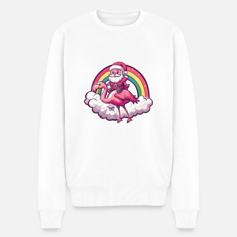 Flamant rose Père Noël Arc-en-ciel - Pull Premium bio Homme - blanc