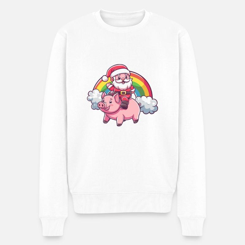 Schwein Weihnachtsmann Regenbogen - Männer Premium Bio Pullover - Weiß