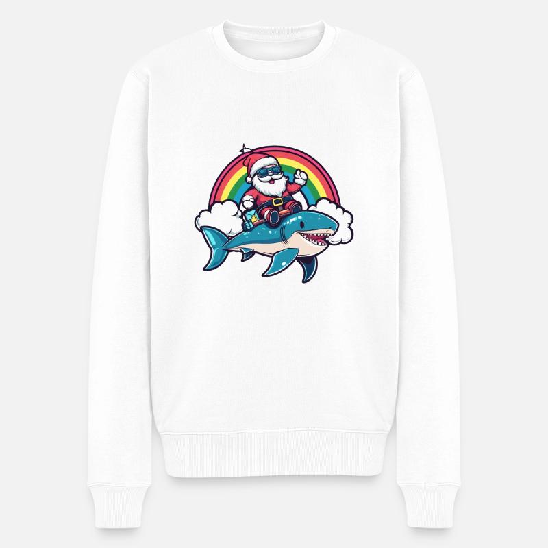 Requin Père Noël Arc-en-ciel - Pull Premium bio Homme - blanc