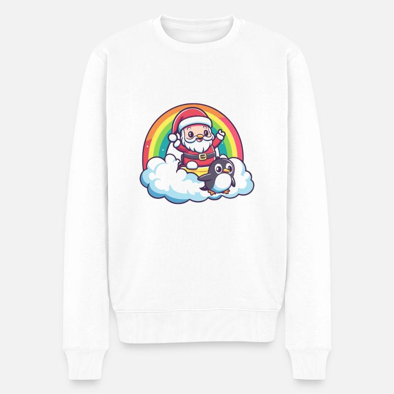 Pinguin Weihnachtsmann Regenbogen - Männer Premium Bio Pullover - Weiß