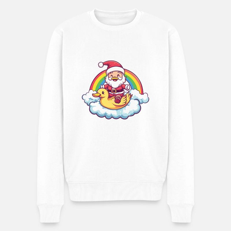 Canard Père Noël Arc-en-ciel - Pull Premium bio Homme - blanc