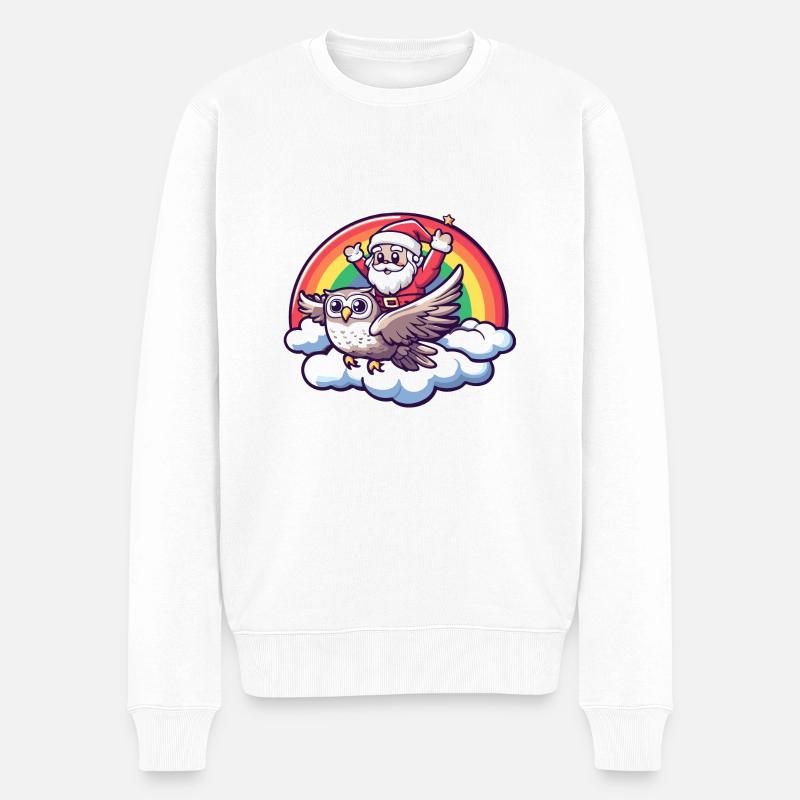 Eule Weihnachtsmann Regenbogen - Männer Premium Bio Pullover - Weiß