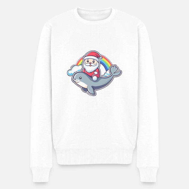 Robbe Tier Weihnachtsmann Regenbogen - Männer Premium Bio Pullover - Weiß
