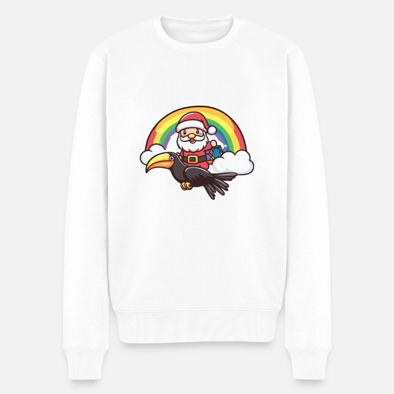 Toucan oiseau Père Noël Arc-en-ciel - Pull Premium bio Homme - blanc