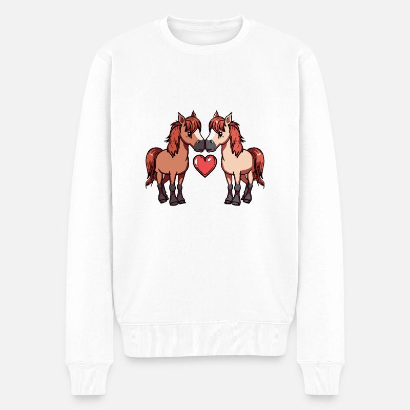 Couple de chevaux Saint-Valentin - Pull Premium bio Homme - blanc