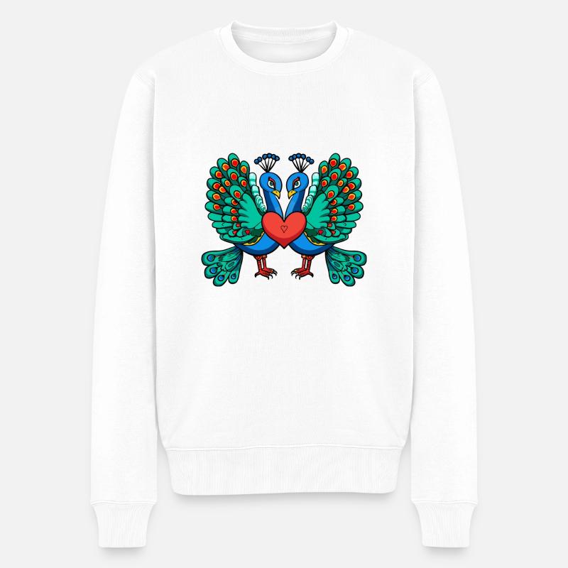 paon oiseau couple amour - Pull Premium bio Homme - blanc