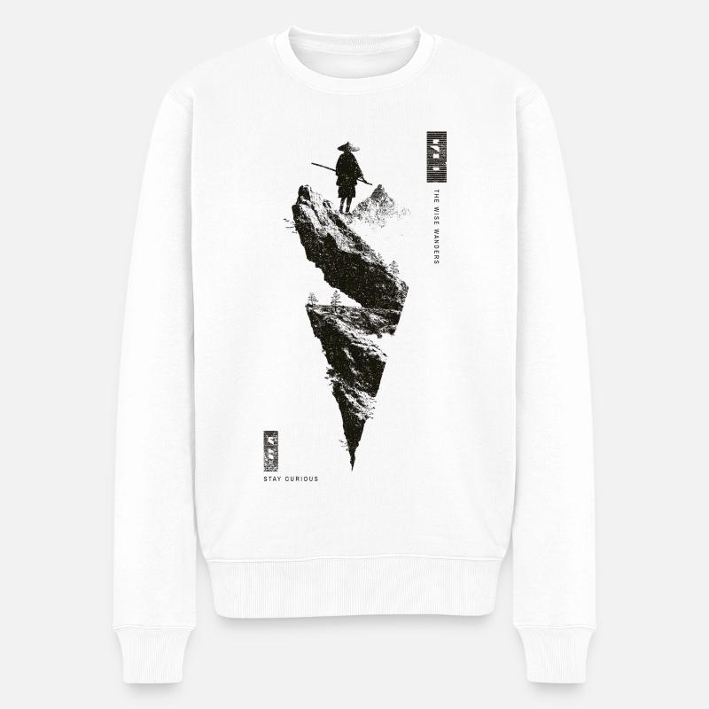 Wanderer am Felsvorsprung - Männer Premium Bio Pullover - Weiß