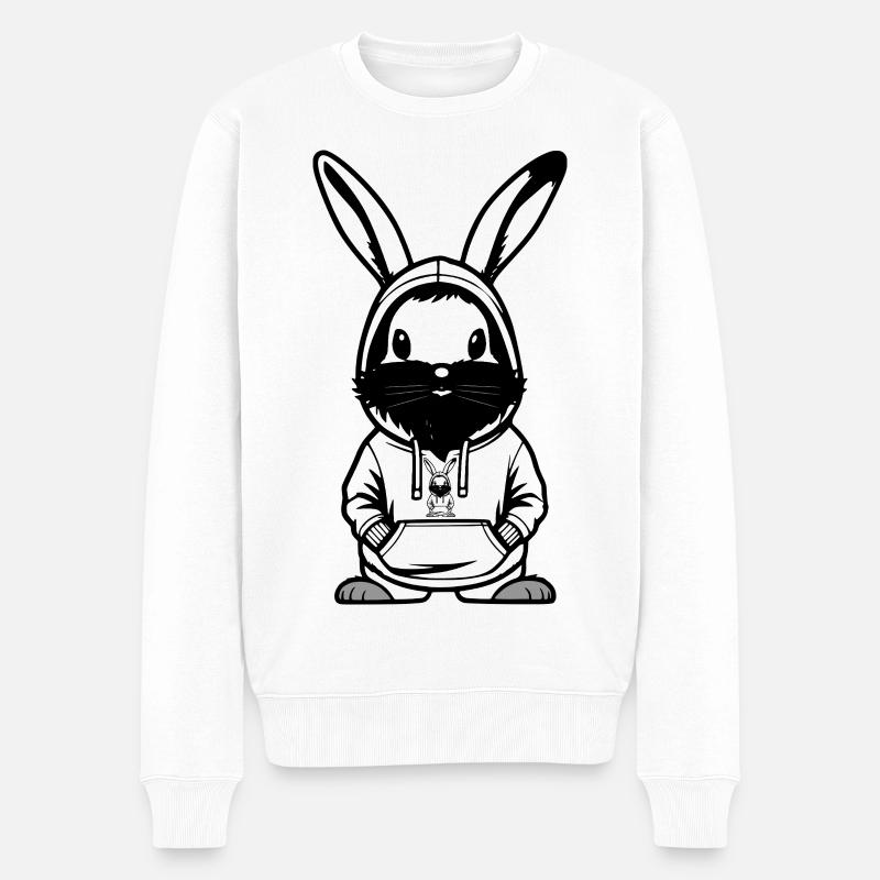 Hase mit Bart Hoodie-Motiv - Männer Premium Bio Pullover - Weiß