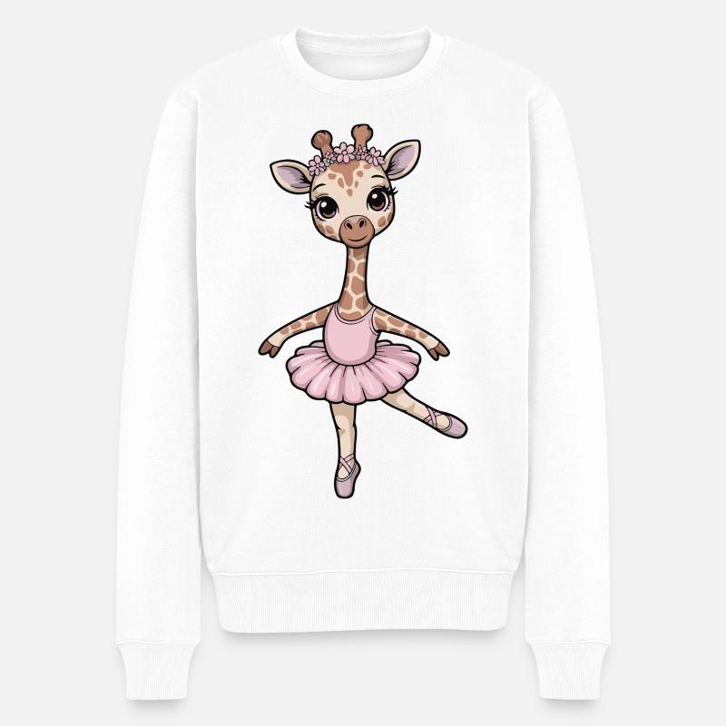 Giraffe Ballerina mit Blumenkranz - Männer Premium Bio Pullover - Weiß