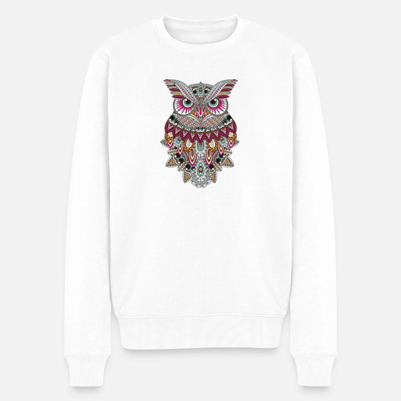 Die Eule, Gefährtin der Hexen, Krafttier - Männer Premium Bio Pullover - Weiß