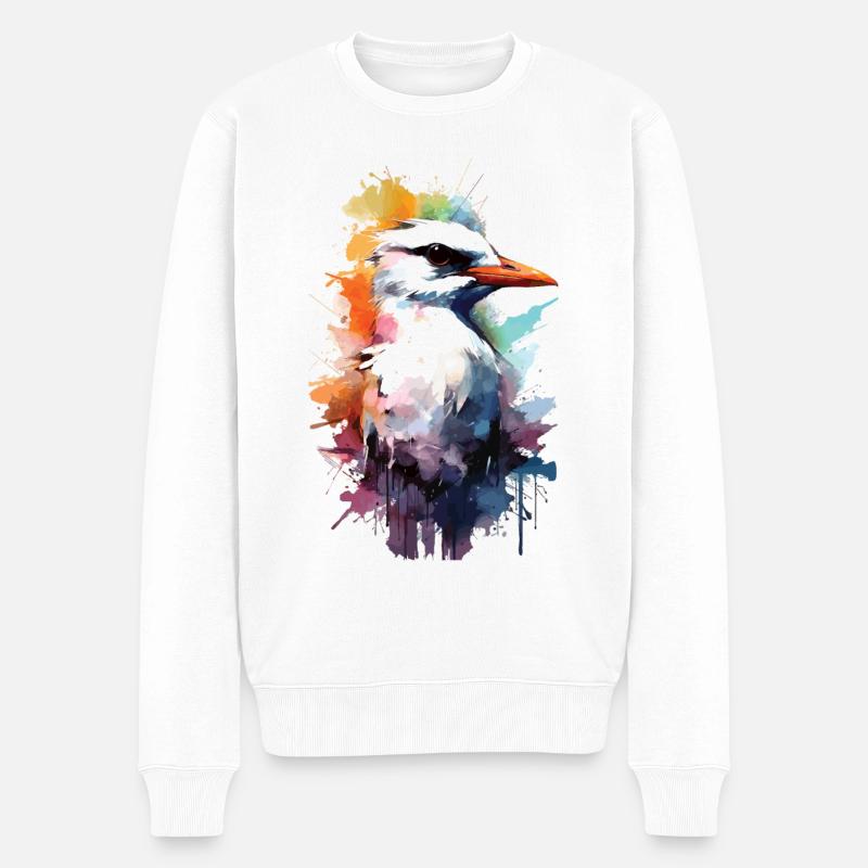 Graffiti Watercolor Möwe Seagull - Männer Premium Bio Pullover - Weiß