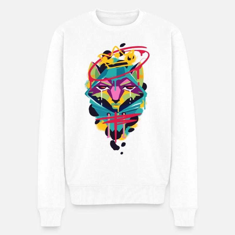 Schönes und Lustiges Graffiti Fuchs Tier Design - Männer Premium Bio Pullover - Weiß