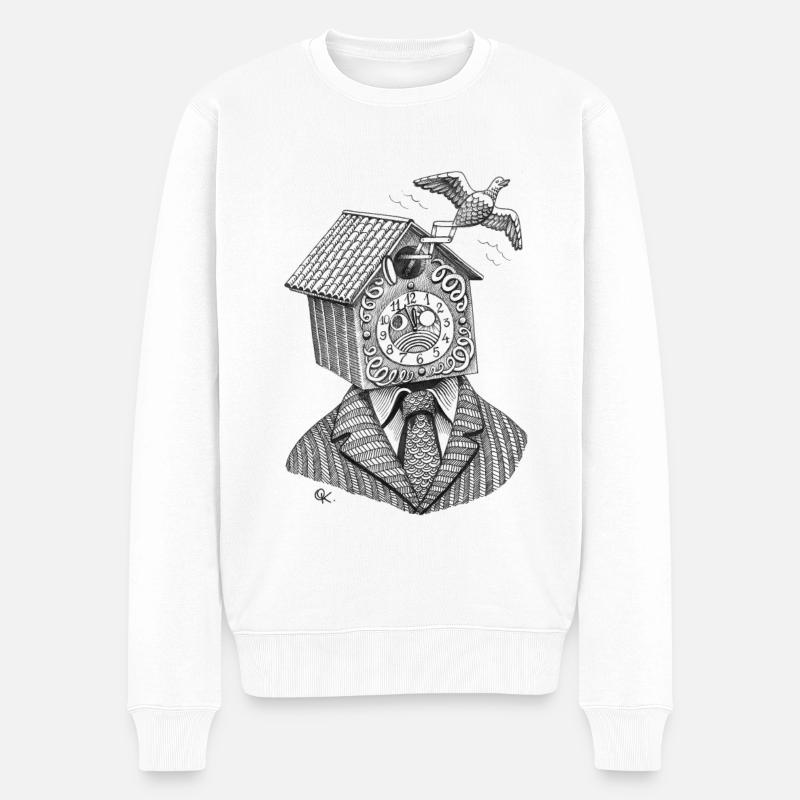 Kuckucksuhr - Männer Premium Bio Pullover - Weiß