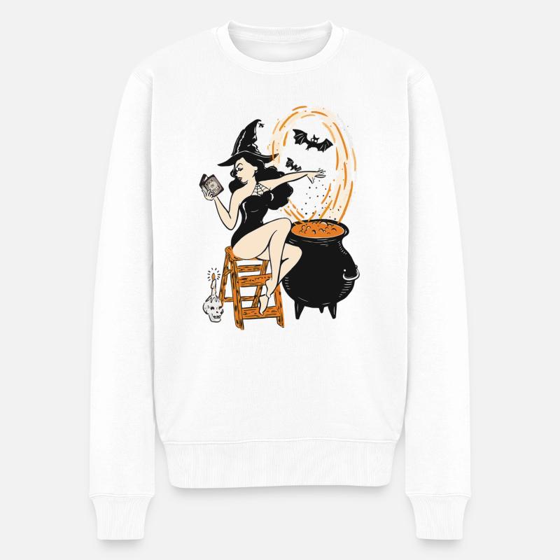Halloween Sorcière Pin Up Vintage Rétro - Pull Premium bio Homme - blanc