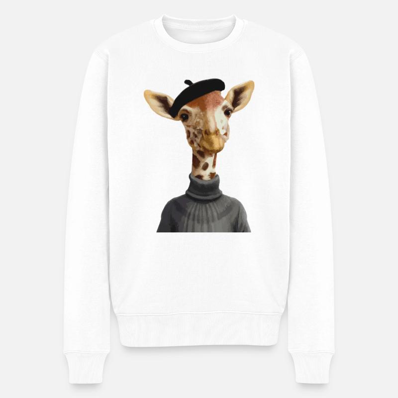 Giraffe mit Pullover und Mütze Geschenkidee - Männer Premium Bio Pullover - Weiß