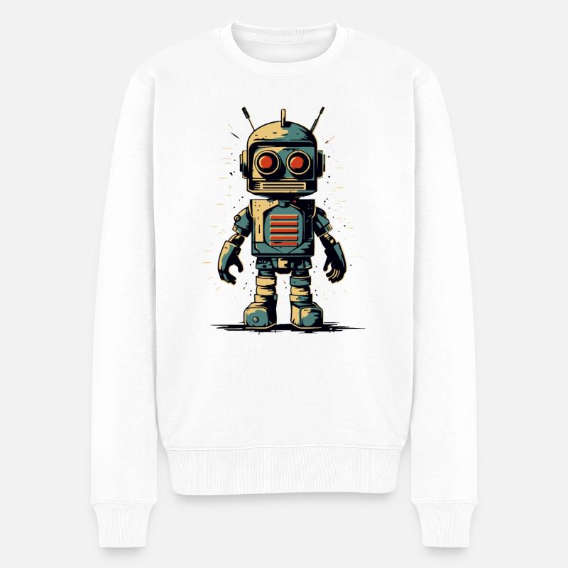 Retro-Stil Roboter - Männer Premium Bio Pullover - Weiß