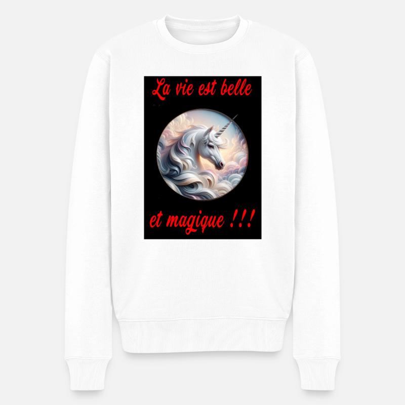 La vie est belle et magique. - Pull Premium bio Homme - blanc
