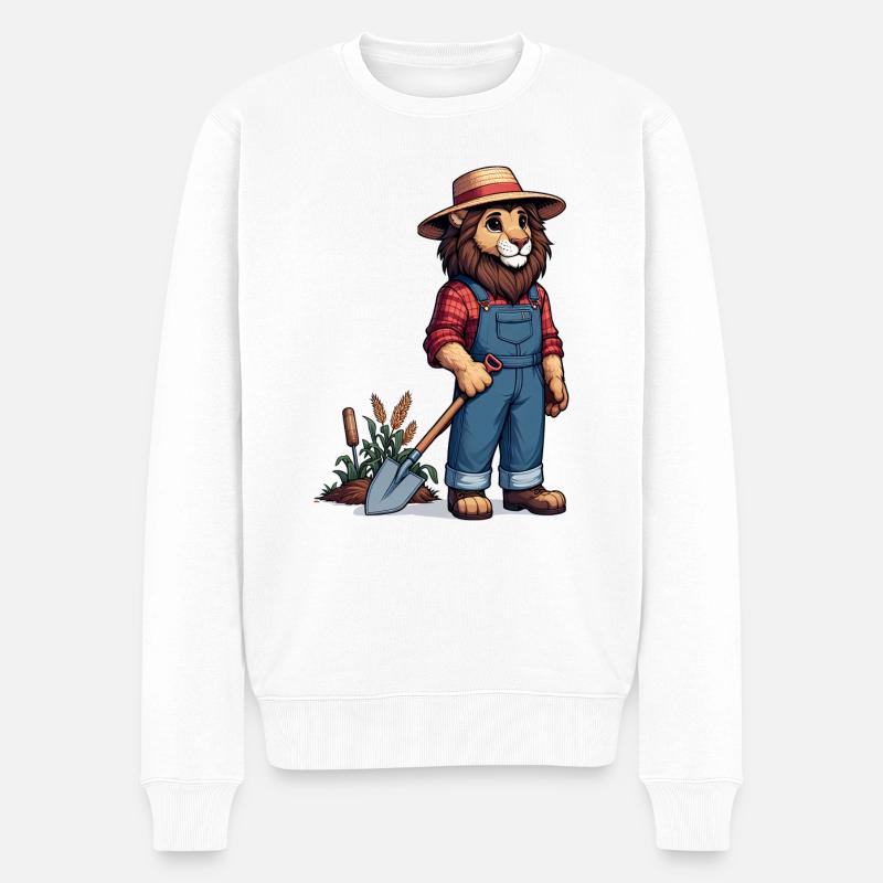 Cute Lion Farmer - Männer Premium Bio Pullover - Weiß