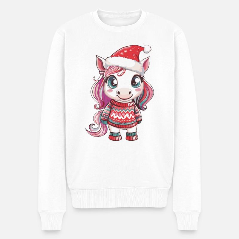 Einhorn Weihnachten - Männer Premium Bio Pullover - Weiß
