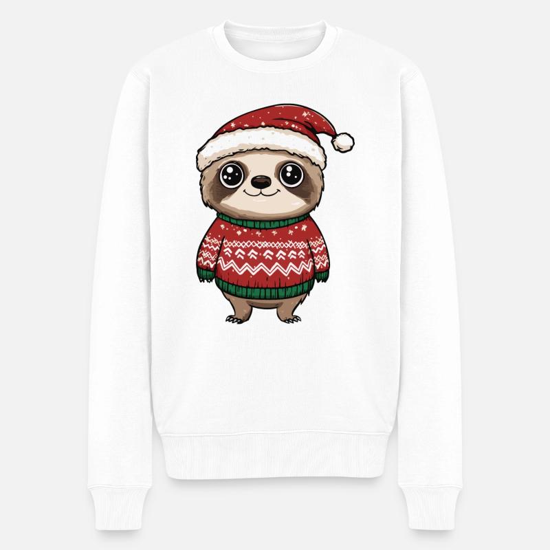 Faultier Weihnachten - Männer Premium Bio Pullover - Weiß