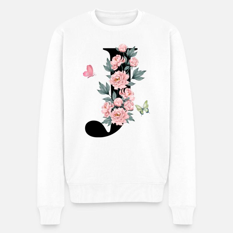 Lettre j fleurs rose - Pull Premium bio Homme - blanc