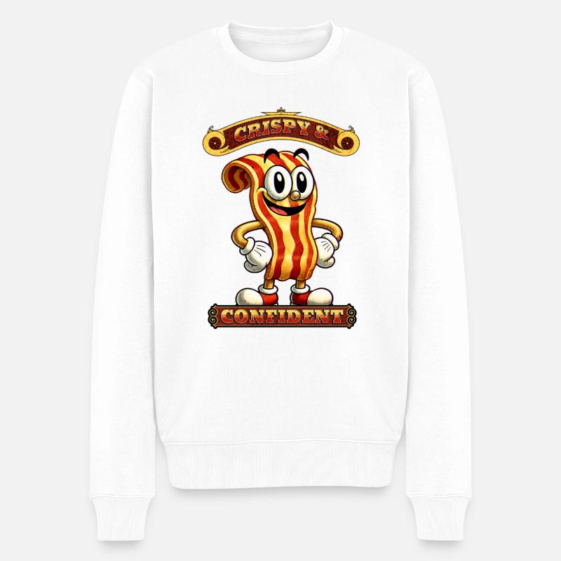 Crispy & Confident Bacon - Männer Premium Bio Pullover - Weiß