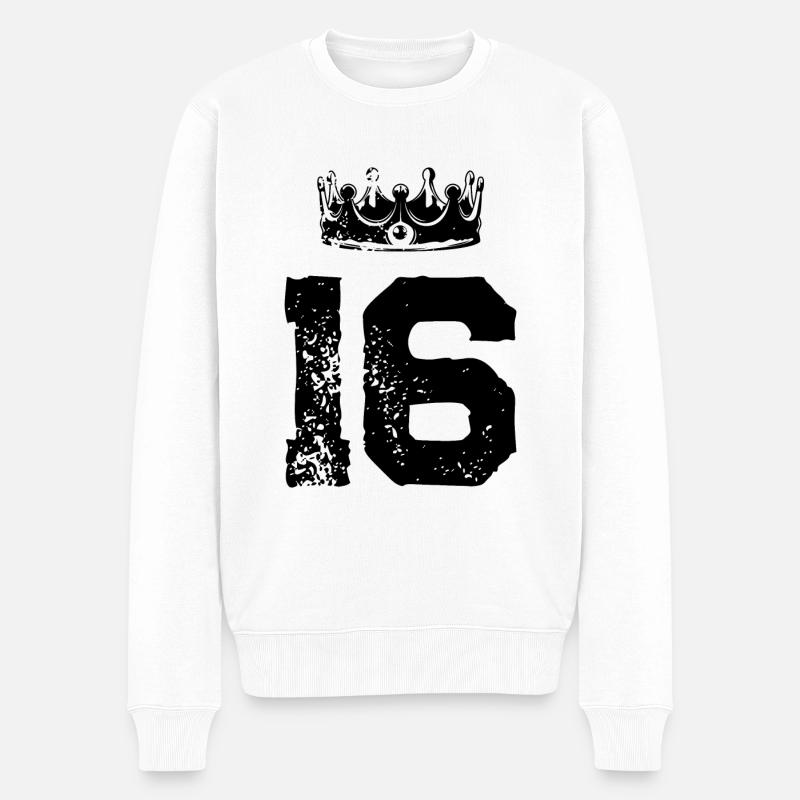 16 Zahl Krone - Männer Premium Bio Pullover - Weiß